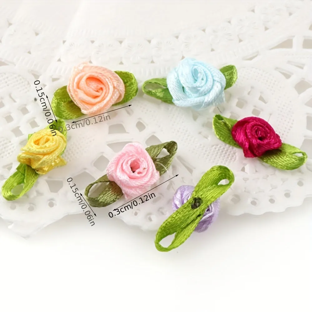 100pcs Leaf and Rose Fabric Flowers for DIY Accessories