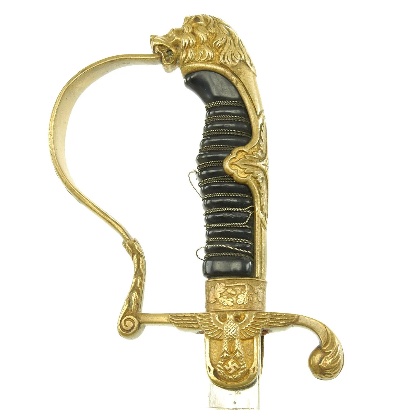 Original German WWII Army Officer's Lion Head Sword with Triple Etched Blade by Carl Eickhorn of Solingen