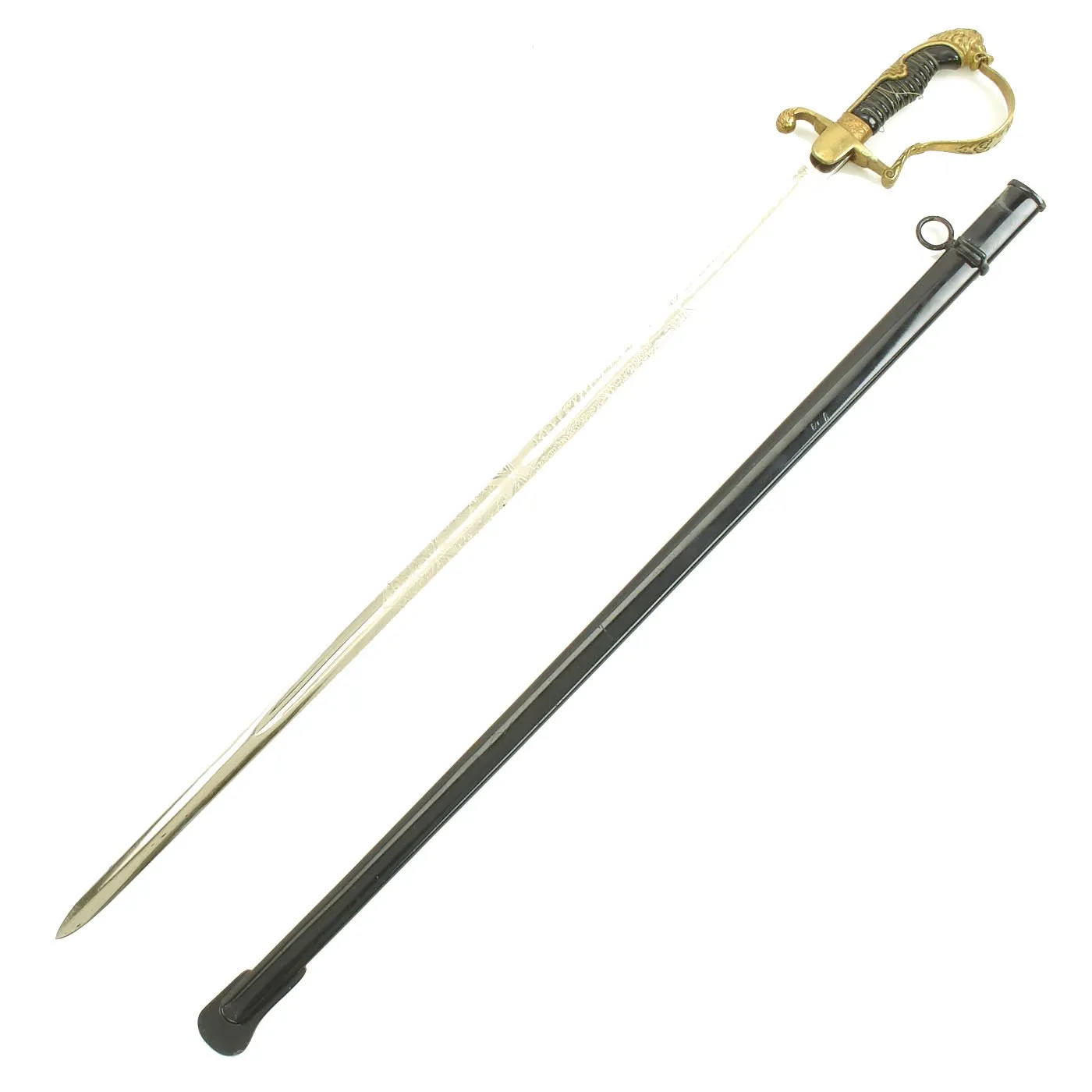 Original German WWII Army Officer's Lion Head Sword with Triple Etched Blade by Carl Eickhorn of Solingen