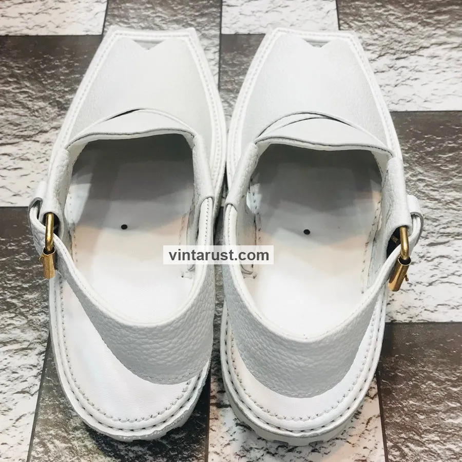 Premium White Handmade Leather Kaptaan Men's  Chappal